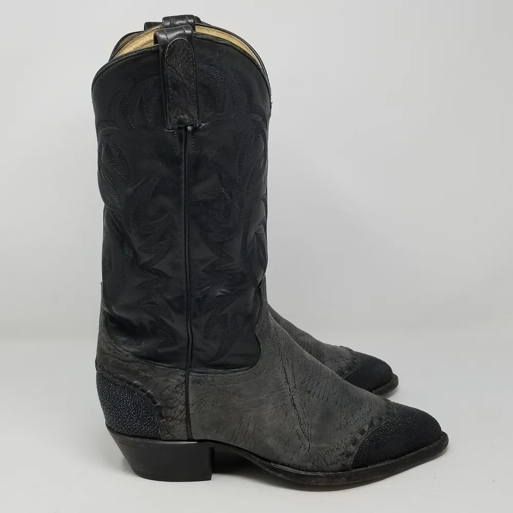 Tony Lama Stingray Leather Cowboy Boots Mens Size 7EE Womes 8.5 Pointy Toe